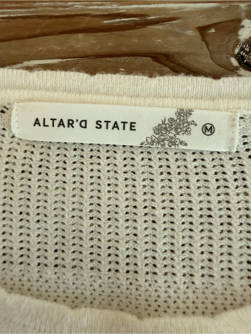 Altar'd State Ivory Pointelle Ruffle Trim Sweater (Size Medium) - Picture 7 of 10